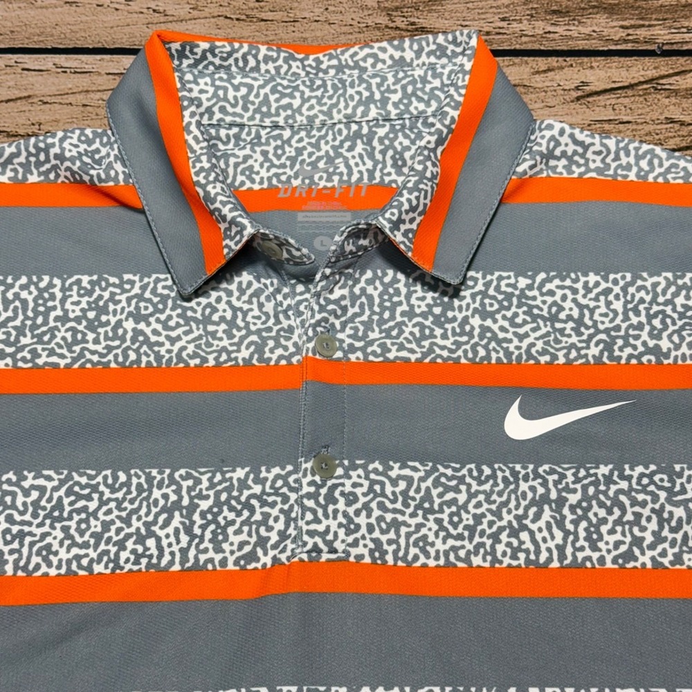 Nike Grand Slam Court Polo Shirt L Orange Gray Elephant Print Tennis Nadal